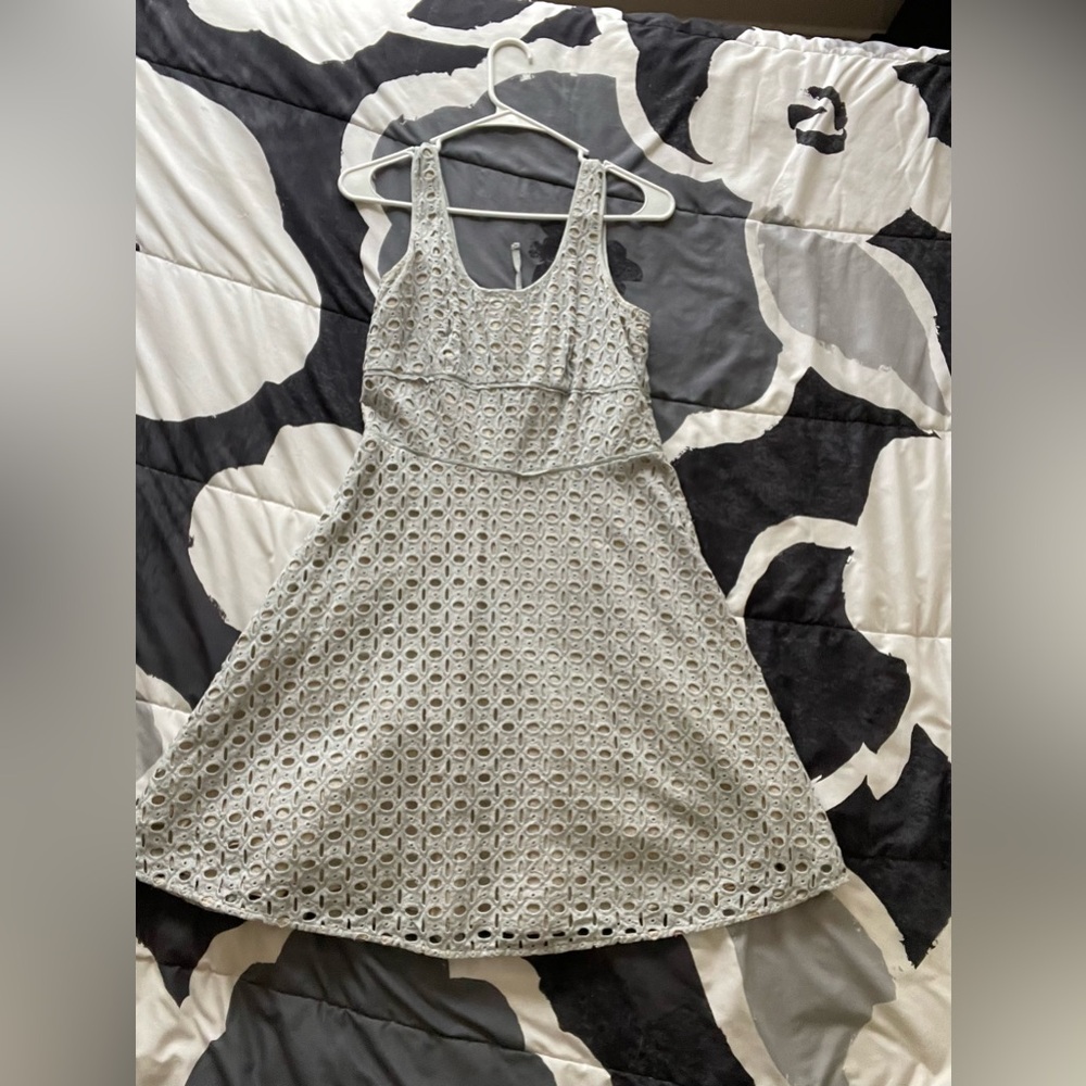LOFT Light Gray Lace Overlay Dress